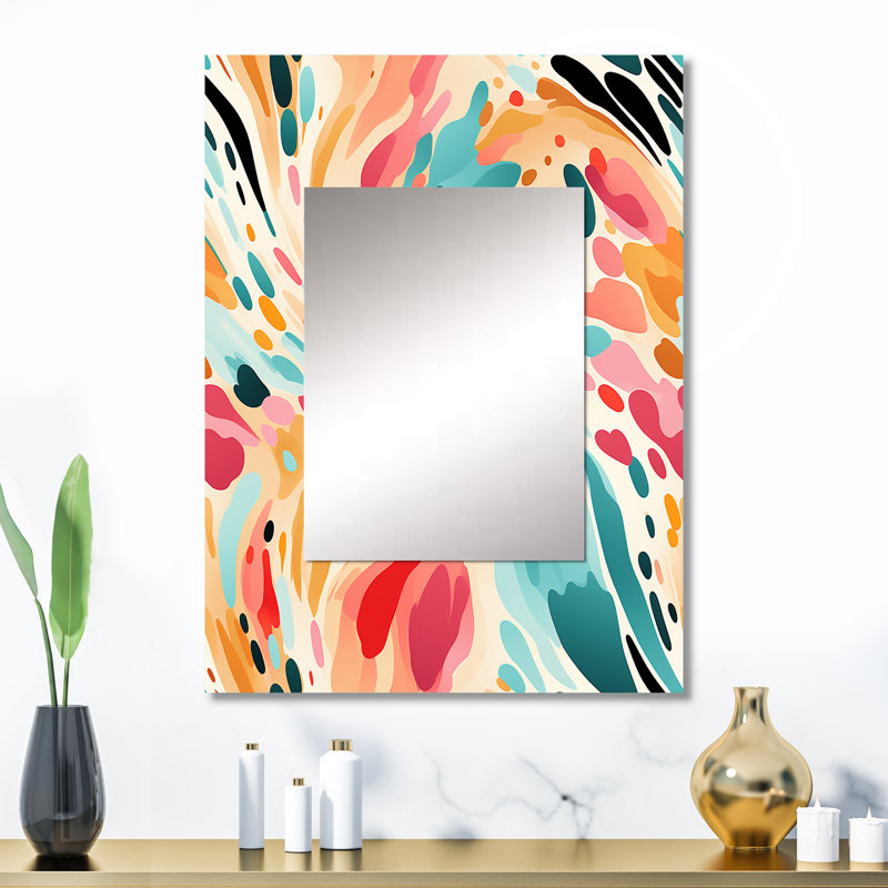 Carlleen multicolore Feather Fury - grand miroir abstrait, miroir mural décoratif moderne, impression d'art en métal