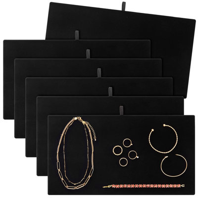 6 Pack Velvet Jewelry Display Tray For Selling And Displaying Necklaces, Earrings, Jewels, Bracelets, Anklets, Rings, Gemstones, Chains, Brooches (Black, 14 In)