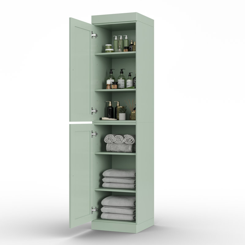 100% Solid Wood 16.5" Bathroom Storage Cabinet with Shaker Doors & Adjustable Shelves, Sage