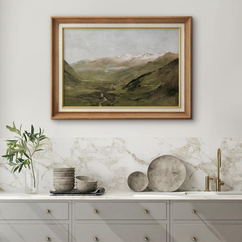 " Vintage Autumn Mountain Range Valley ", No Mat, Natural Framed