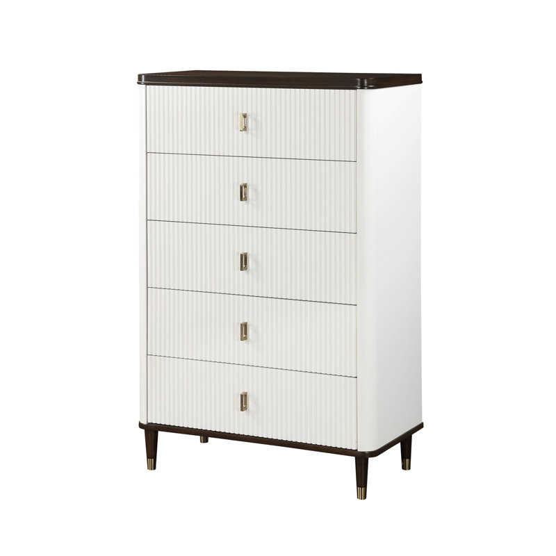 Dzianis 5-Drawer Chest in White and Walnut