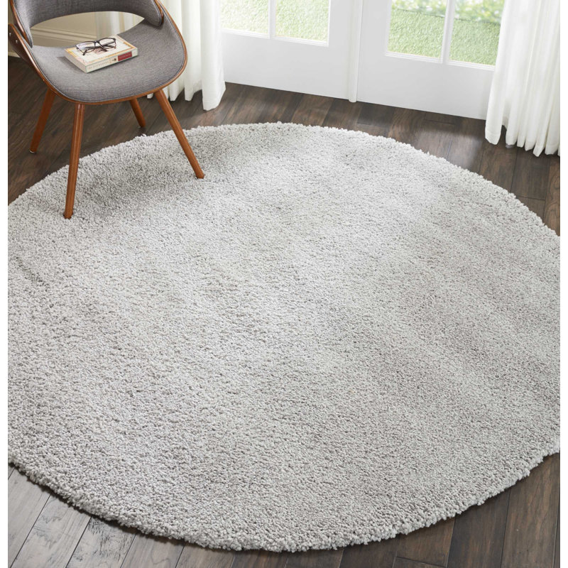 Tapis argenté à longs poils Sunny, Rond 6 pi 7 po
