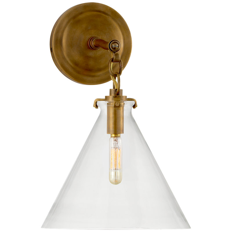 Thomas O'Brien Katie Small Conical Sconce, Clear , Hand-Rubbed Antique Brass