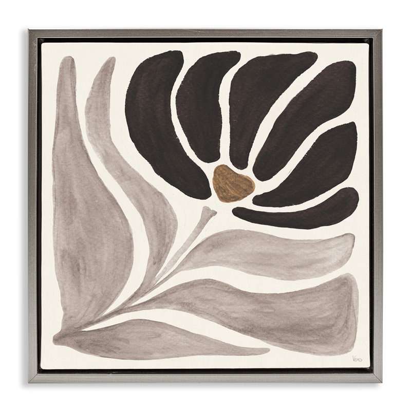Art mural moderne sur toile flottante encadrée Modern Neutral Bloom par Veronique Charron, Cadre flottant gris lustré