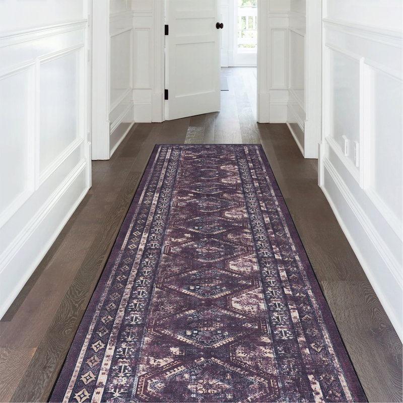 Washable Rug Area Rug (Burgundy), Runner 2'6" x 10'