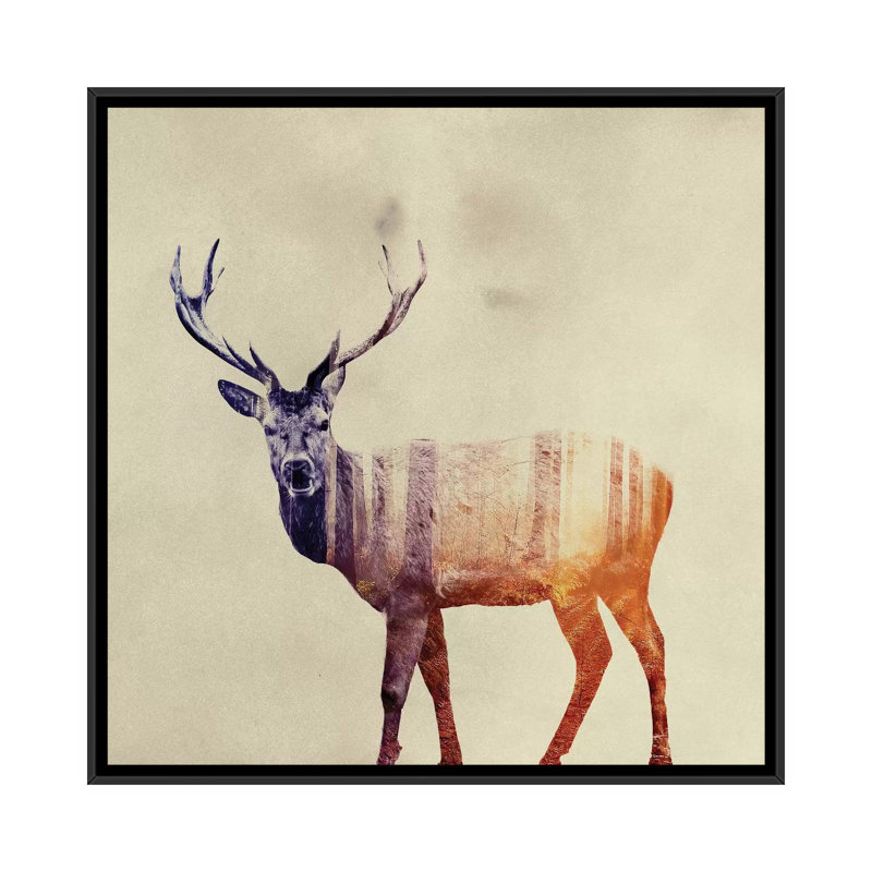 " Deer I " by Andreas Lie, Black Framed Canvas, 12" H x 12" W x 1.5" D