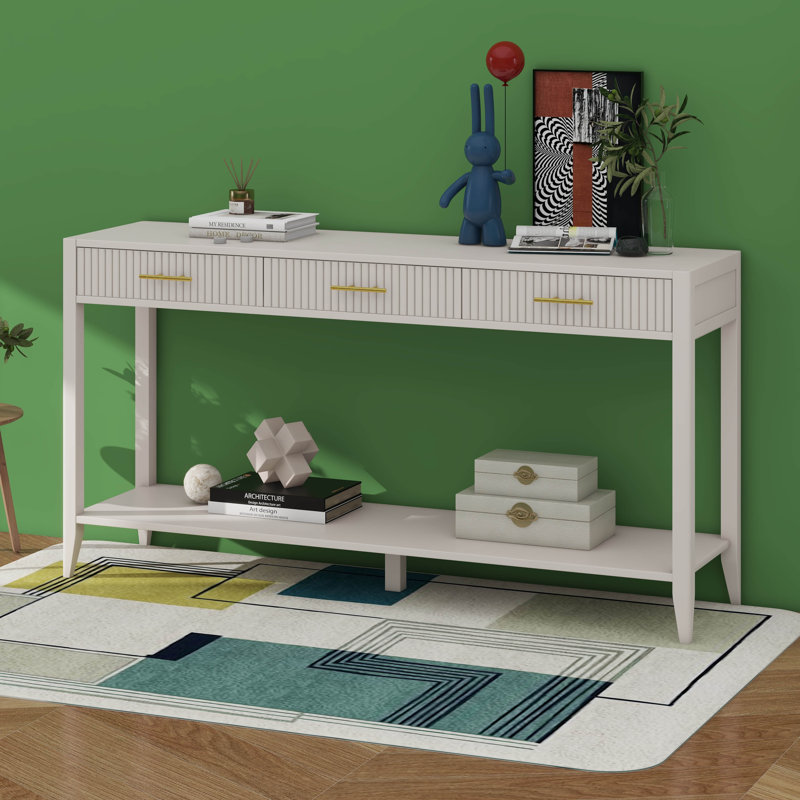 Console d'entrée avec rangement, 3 tiroirs, Beige
