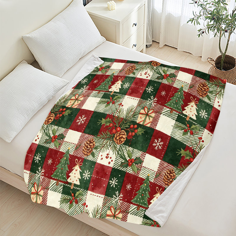 Couverture polaire en flanelle JYK pour lit simple, motif sapin de Noël, légère, respirante, douce et chaude en microfibre pelucheuse, 152 x 203 cm
