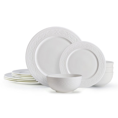 Mikasa Haven 12-Piece Lightweight Chip-Resistant Bone China Dinnerware Set, Service for 4