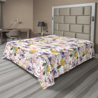 Drap plat Ambesonne orange et fleurs rétro branche rose pâle violet vert