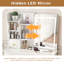 Bureau de meuble-lavabo blanc avec miroir rétractable à DEL, éclairage tricolore, grand rangement pour écran tactile réglable 5 tiroirs, grandes chambres à coucher
