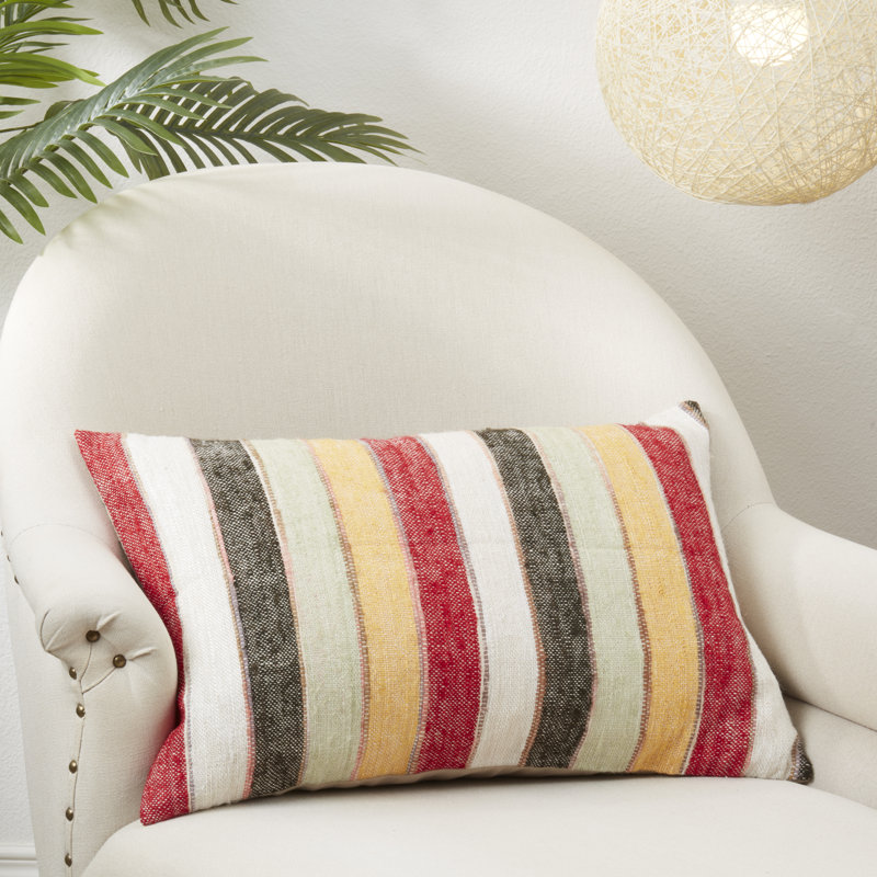 Multicolor Striped Cotton 16"x24" Throw Pillow