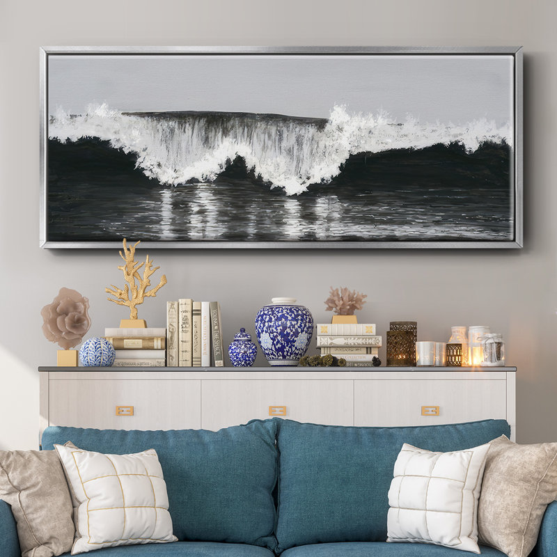 «Black & White Waves II», reproduction sur toile, Argent, H 24 po x l 60 po x P 1,5 po