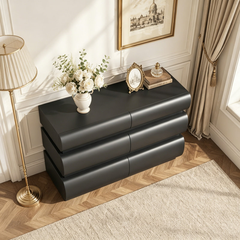 Commode 6 tiroirs avec conception sans poignée, Black