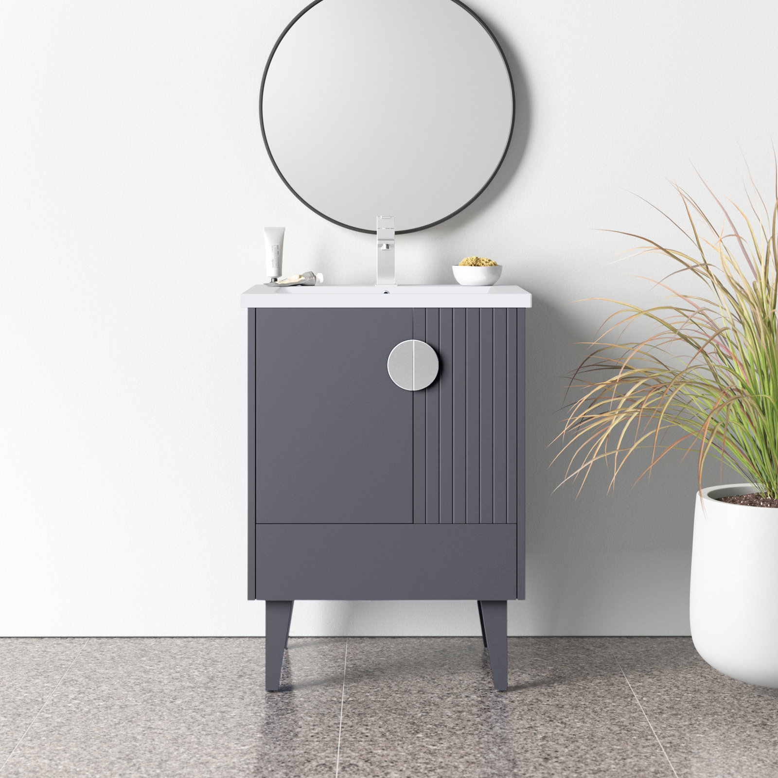 Saimah 24'' Single Bathroom Vanity, Polished Chrome, Rock Gray