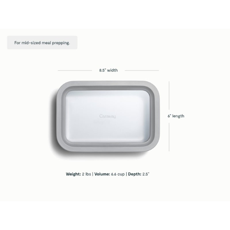 Caraway 6.6 Cup Glass Food Container Rectangular Shape W/ Lid, Gray