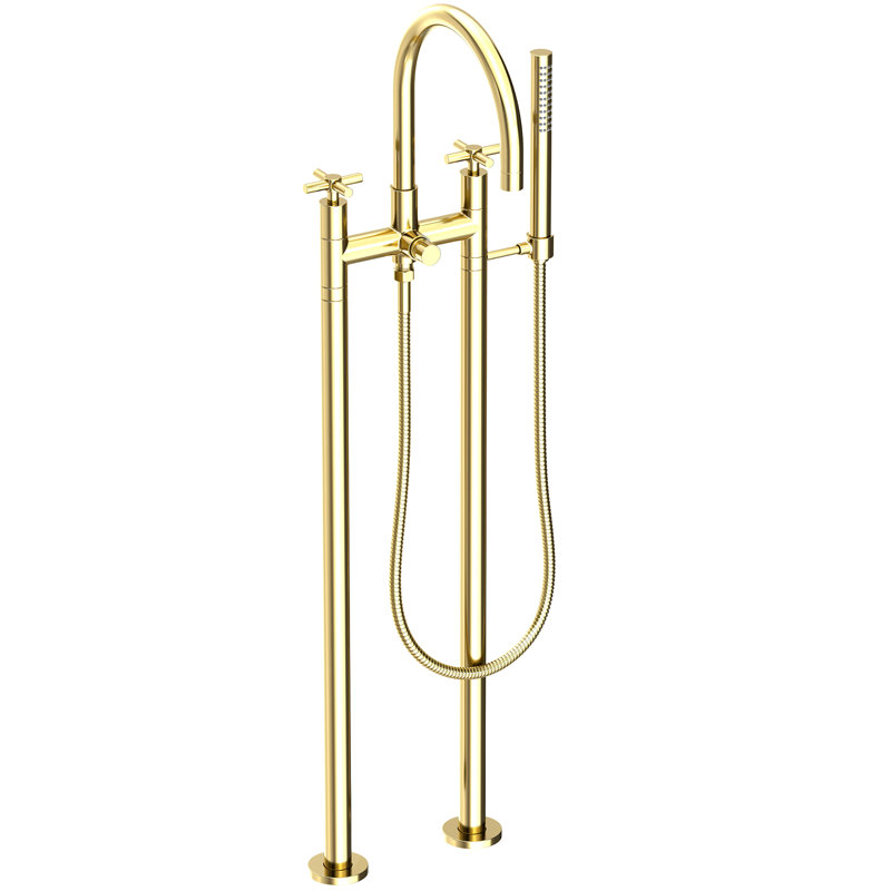 Exposed Tub & Hand Shower Set W/Risers, Forever Brass