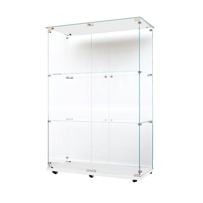 Vitrine en verre trempé, armoire à vin, armoire de rangement, classeur, plateau en verre trempé, bande lumineuse à DEL Bluetooth, avec serrure de porte, convient au salon, à la chambre à coucher, au couloir, au bureau