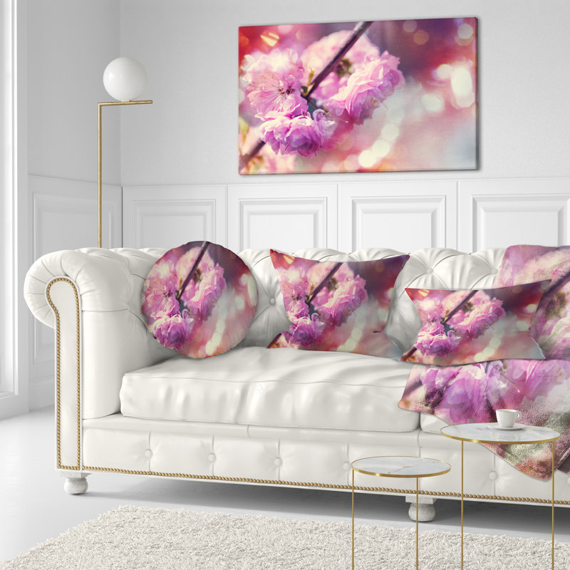 Magnifiques fleurs d'amandier - coussin à imprimé floral, 16 po x 1 po, Coussin décoratif