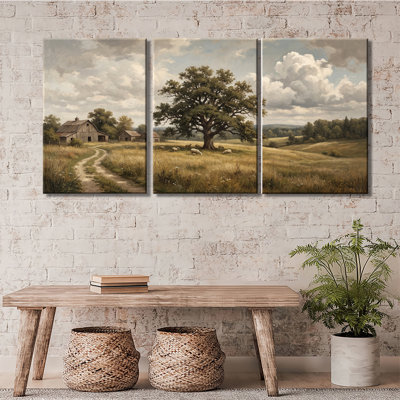Ensemble de 3 impressions sur toile de chênes rustiques