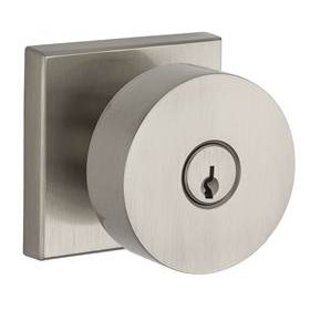 Contemporary Keyed Door Knob with Square Rosette, Satin Nickel, Keyed Different, Yes