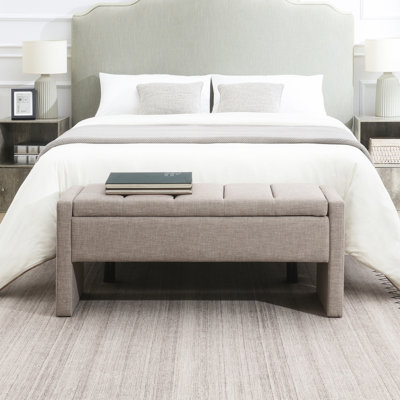 Banc de bout de lit moderne avec rangement, grand tabouret de repose-pieds rembourré, banc de meuble-lavabo de fenêtre confortable pour salon, chambre à coucher, dortoir, table basse, lin gris brun