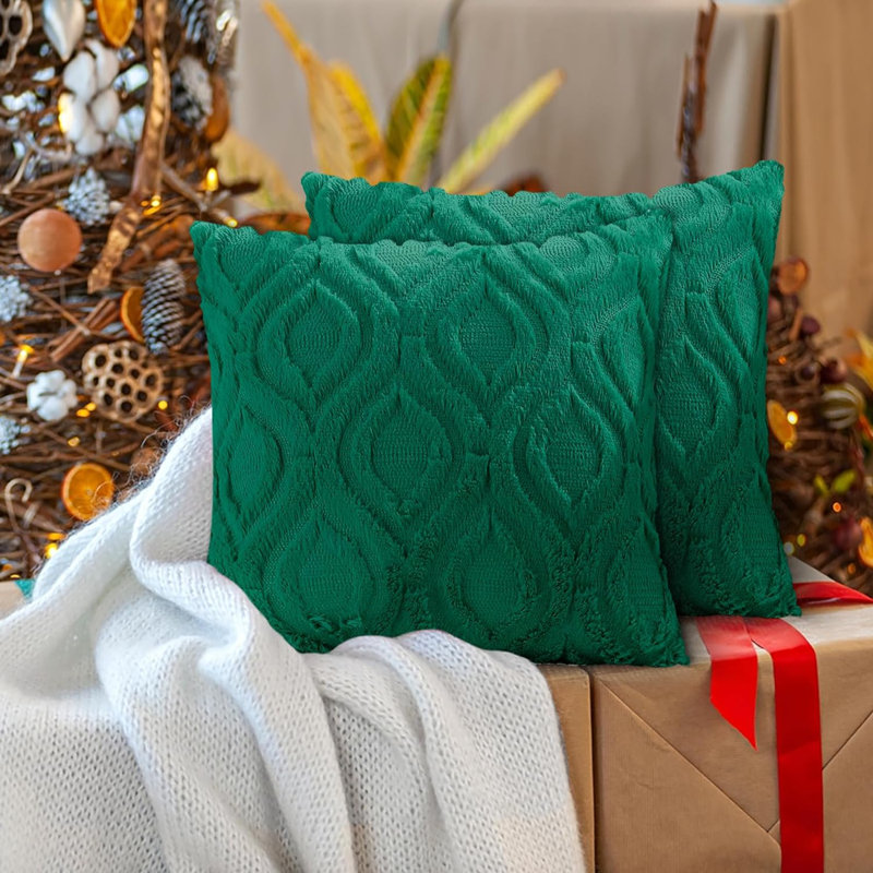 Decorative Throw Pillow Covers 24X24 Set Of 2, Soft Plush Faux Wool Couch Pillow Covers, Green, Green