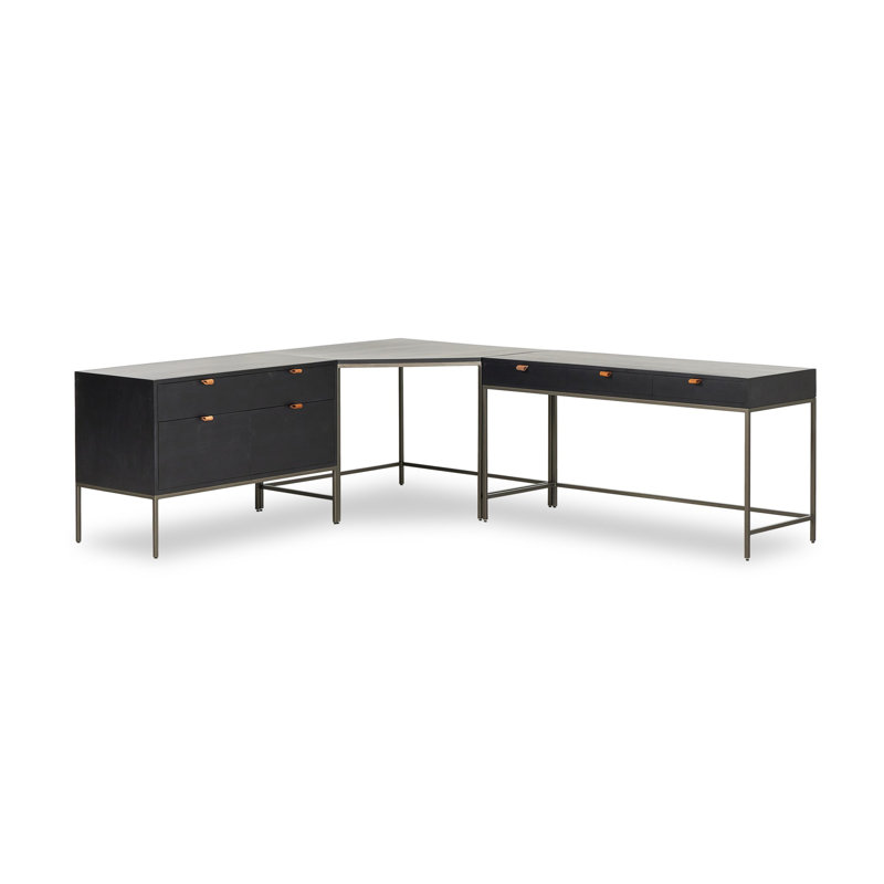 Trey Desk System With Wide Filing Cabinet,  Black Wash Poplar