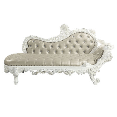 ACME Vanaheim Bench, Beige Synthetic Leather & Antique White Finish
