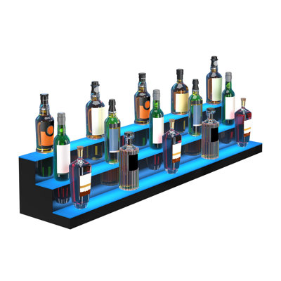 LED Lighted Liquor Bottle Display 60 Inch Acrylic 1 Pack 3-Tier Display Shelf Multicolor LED Lighting with RF Remote & App Control