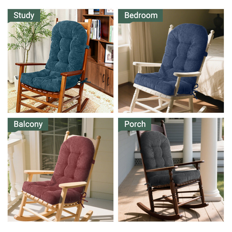 Indoor Rocking Chair Cushion with Non-Slip Base,Securing Straps,and Elastic Ties,Suitable for Bedrooms,Living Rooms,and Studies 44"x19"x4" Navy