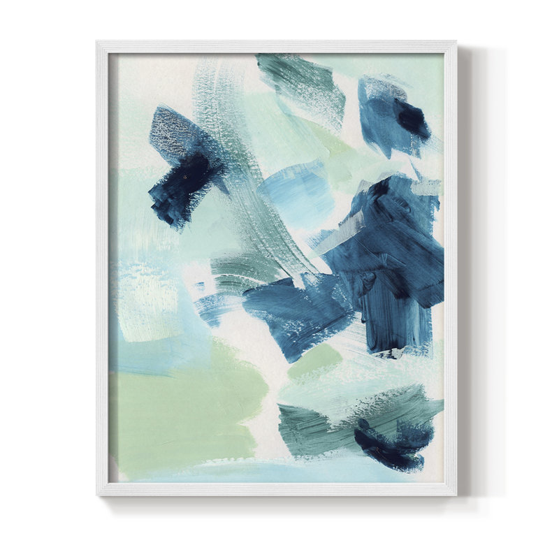 Teal Composition II Framed Print - Solid Wood, White, 10" H x 8" W