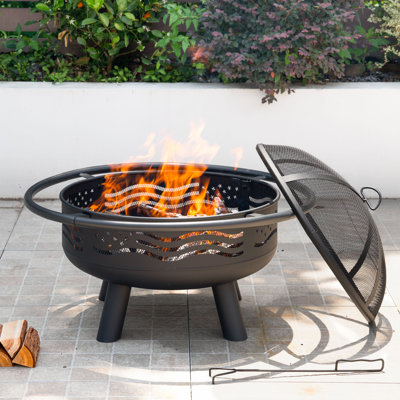 32inch Wood Burning Fire Pit With Spark Screen And Poker