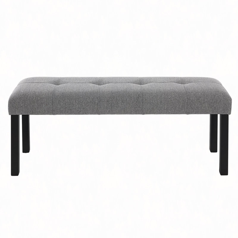 Tufted Linen Dining Bench, Farmhouse Upholstered Entryway Bench With Rubber Wood Legs, Versatile For Kitchen, Bedroom, Hallway