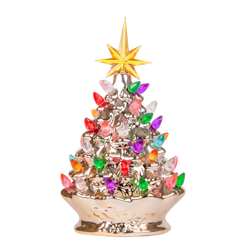 Arbre de Noël champagne en céramique, 9 pouces, Argent