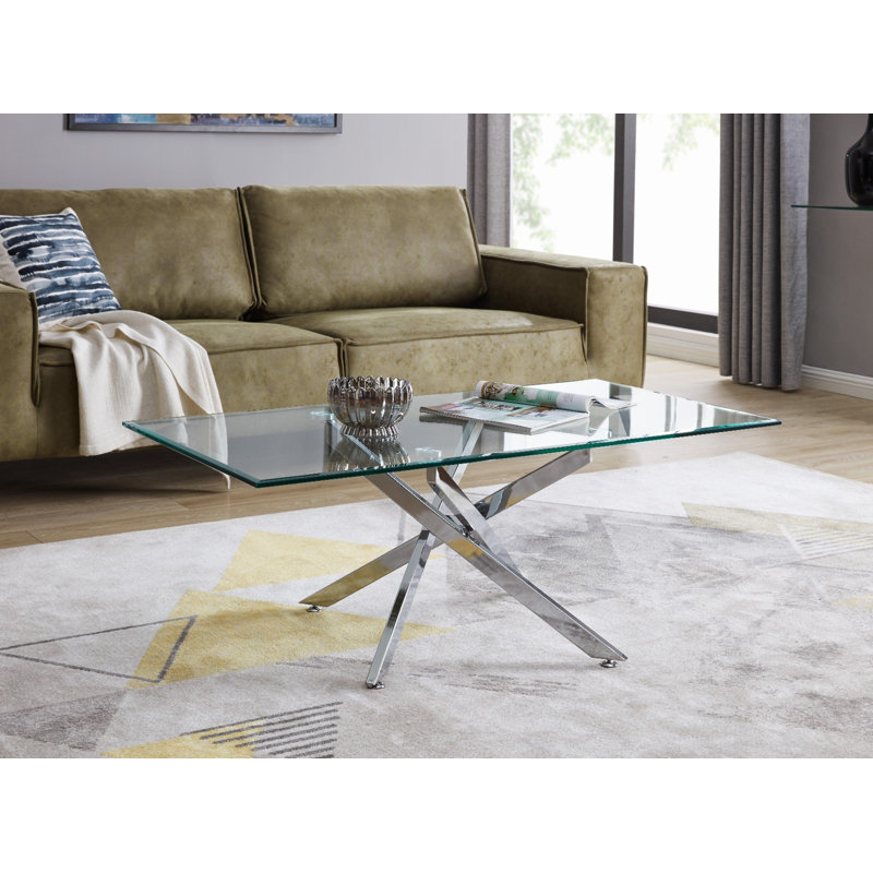 Lenworth Cross Legs Metal and Glass Coffee Table - Sleek Modern Design, Chrome