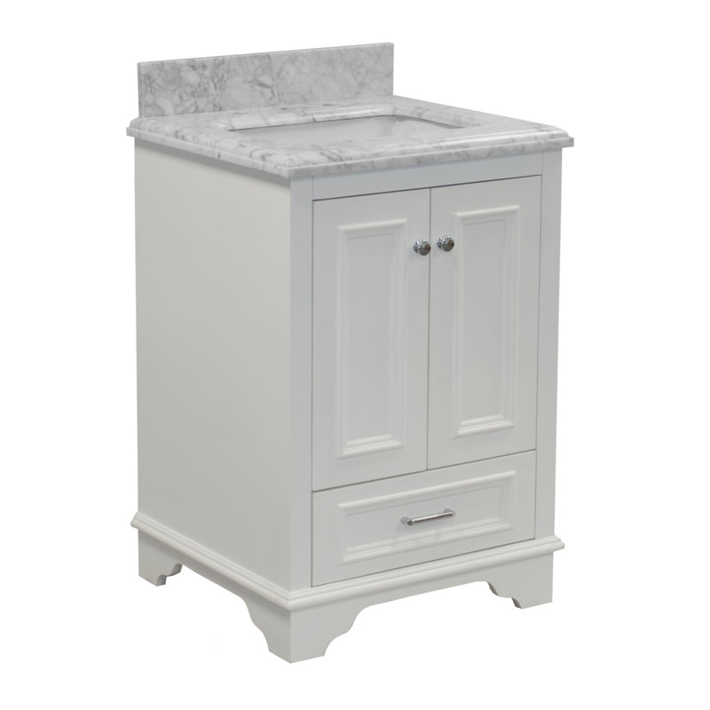 Loughlam 24'' Single Bathroom Vanity with Top, White, Carrara Marble