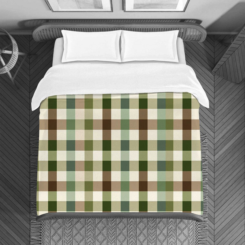 Housse de couette , Housse de couette pour lit simple, Brun / vert olive