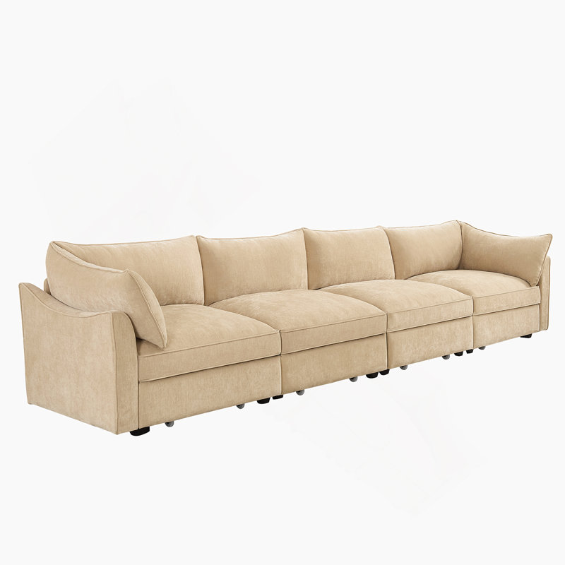 Très grand canapé pour 4 personnes à assise large et profonde, canapé 4 places avec tiroir de rangement sous chaque siège, canapé surdimensionné à 4 places, chenille 