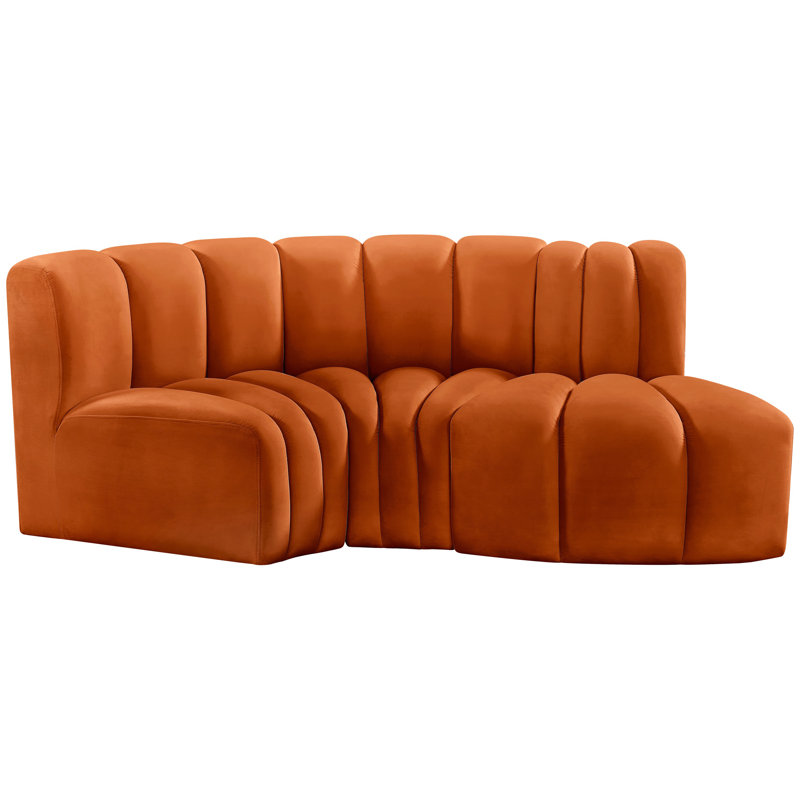 Hubertus Upholstered Curved Sectional Reversible, Cognac Velvet