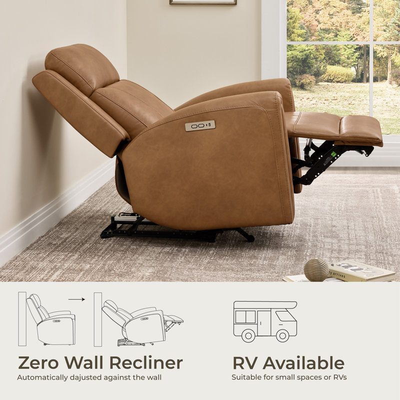 Zero Wall Vegan Leather Power Recliner, Camel
