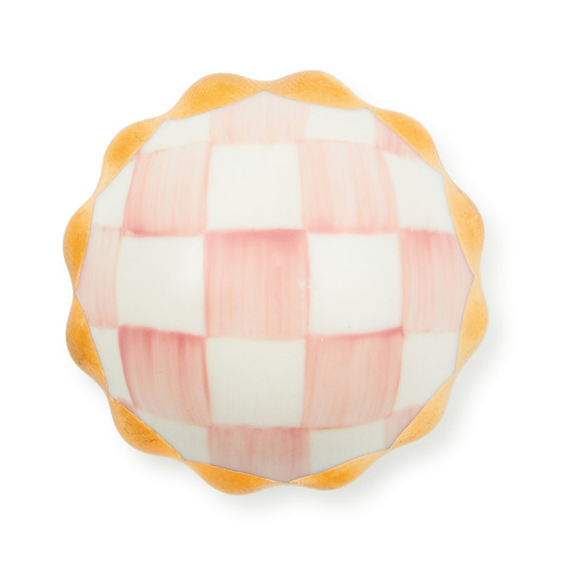 Check Round Knob, Pink/Gold Lustre, 1 1/2"