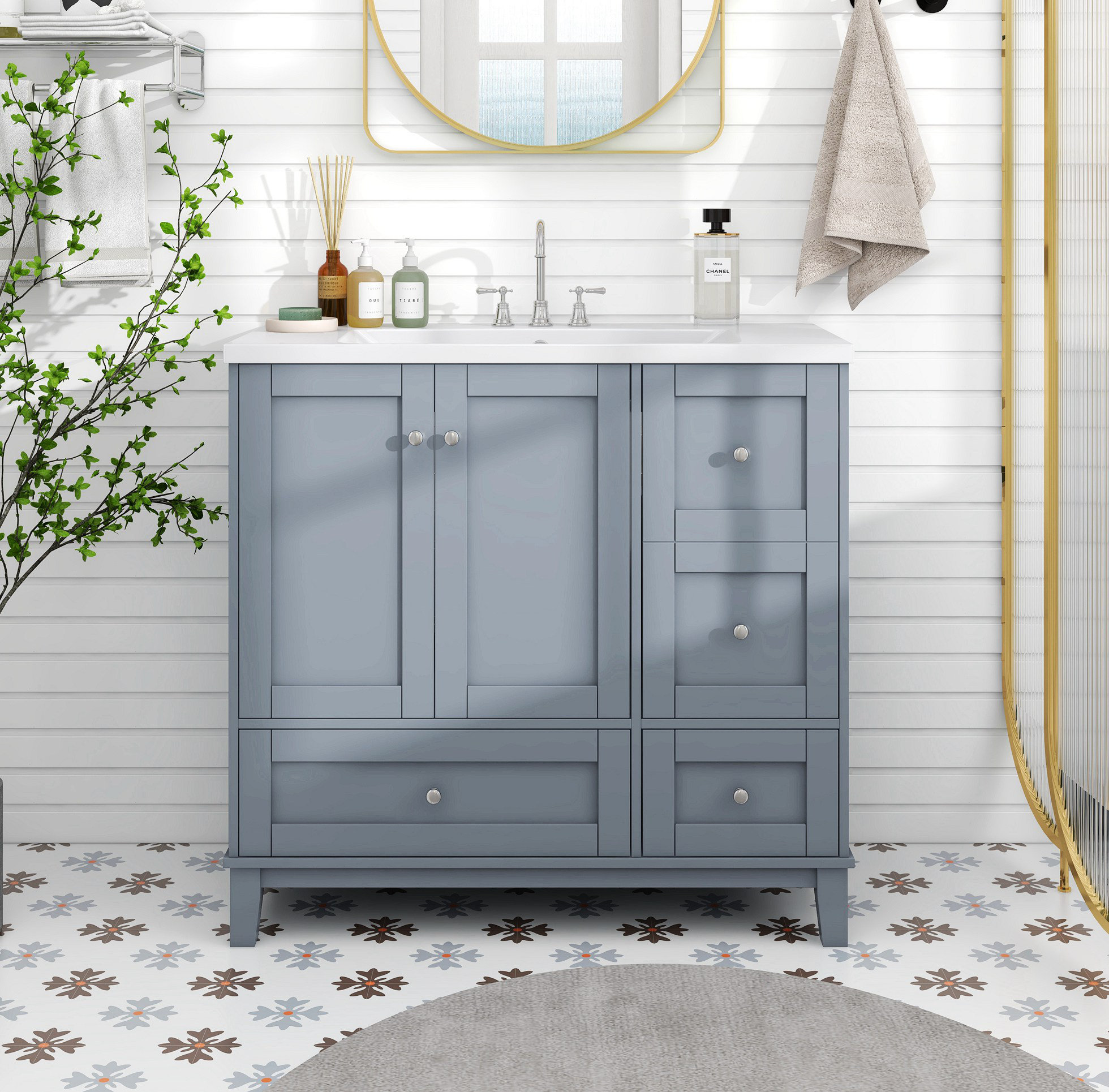 Winston Porter Mesan Storage Bathroom Vanity with USB Charging, Two