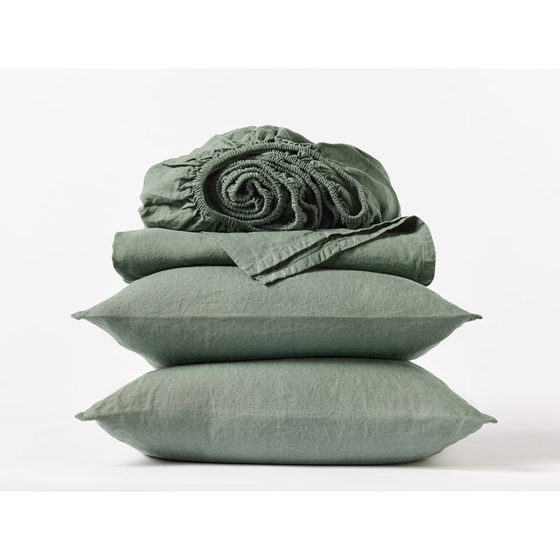 Organic Relaxed Belgian Flax Linen Sheet Set, California King Sheet Set with 2 Pillowcases, Juniper