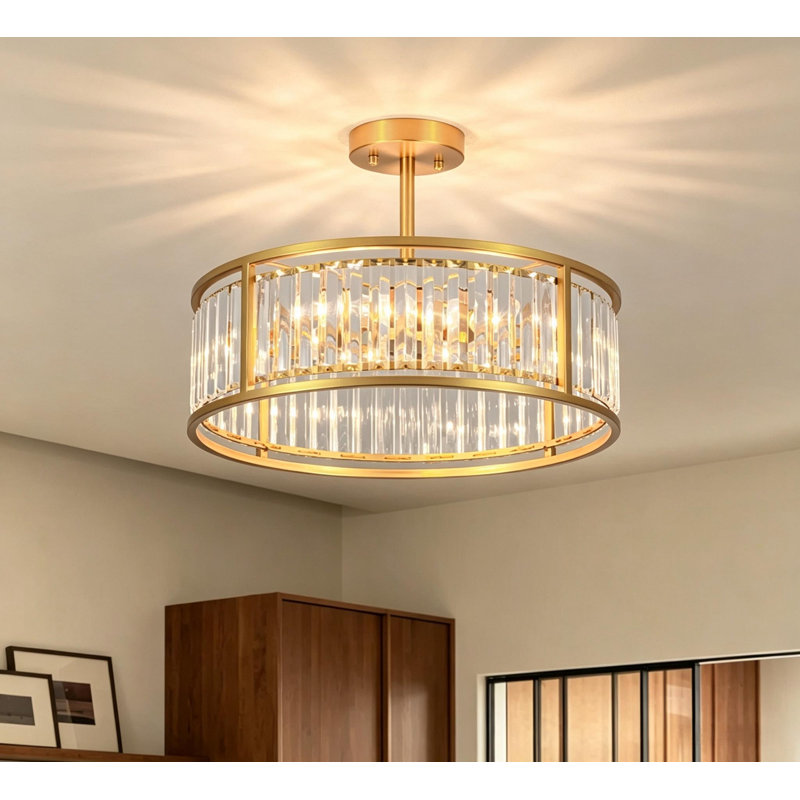 Elonso 4-Light Drum Crystal Flush Mount Light, Gold
