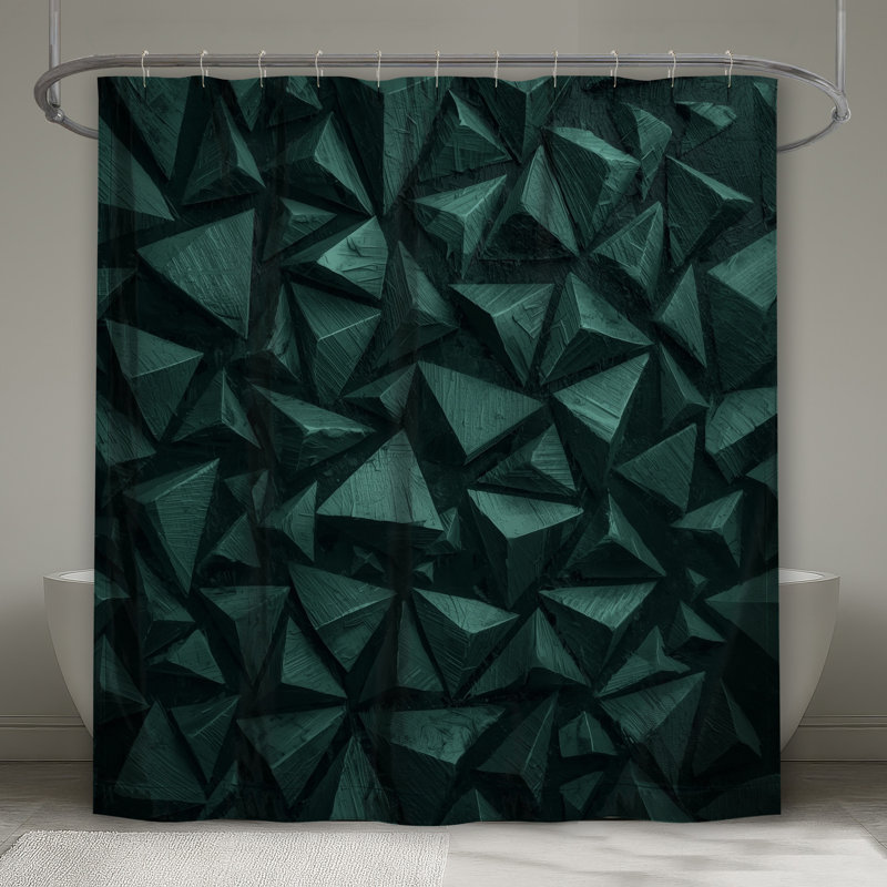 Rideaux de douche verts à motif géométrique extra long, 70 po l x 72 po H