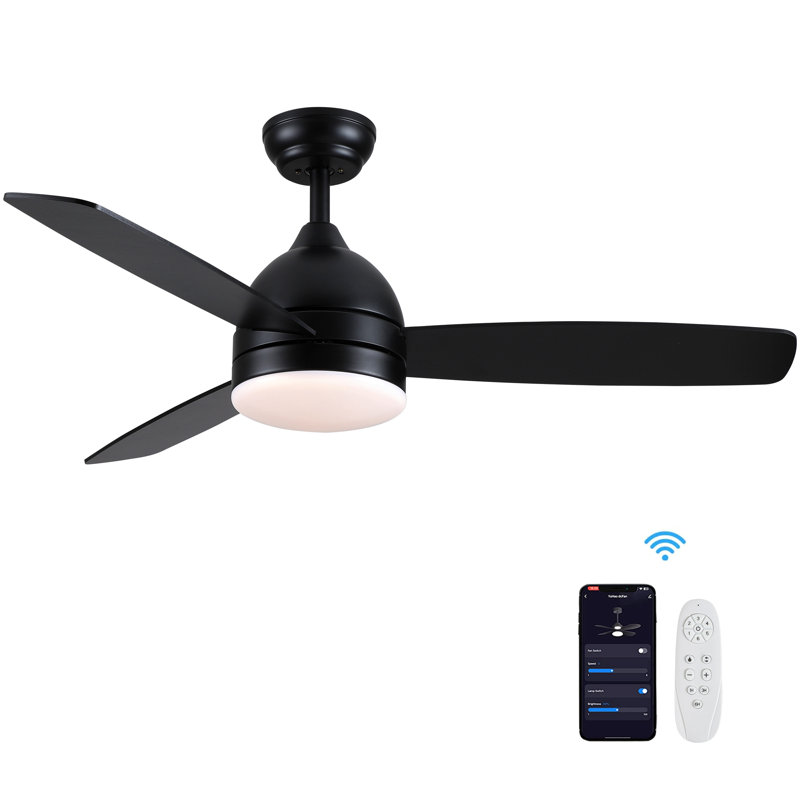 Smart 48 po Ventilateur de plafond à DEL intégré avec pales Contil et télécommande, Noir, Noir