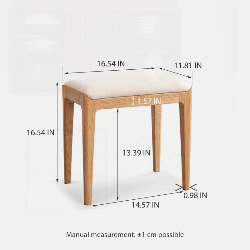 Tabouret de coiffeuse en chêne rouge massif, Naturel