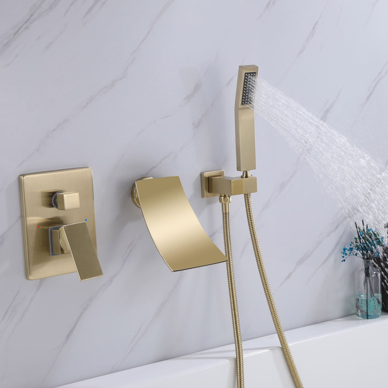 1 Handle Wall Waterfall Faucet with Diverter, Brushed Gold
