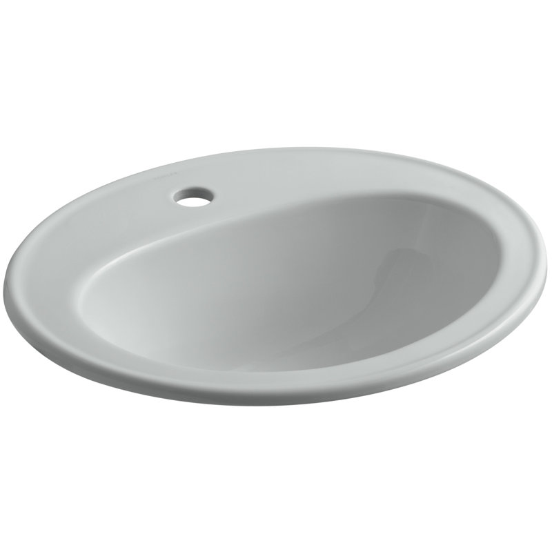 Pennington Ceramic Oval Drop-In Bathroom Sink with Overflow, Ice Gray, Single